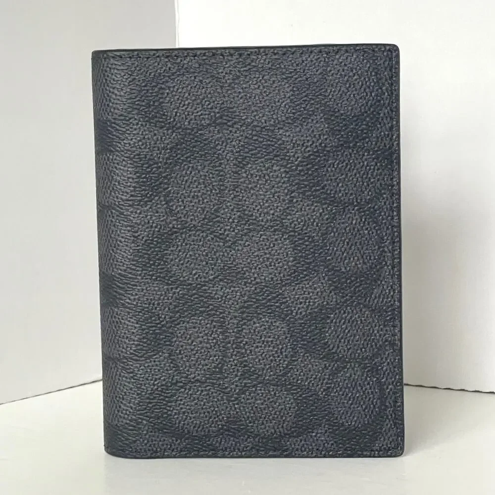 Coach CW170 Black Charcoal Signature Canvas Passport Holder